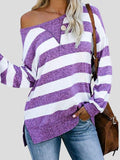 Loose Striped Long Sleeve Split T-Shirt Shopvhs.com