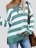 Loose Striped Long Sleeve Split T-Shirt Shopvhs.com