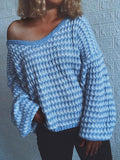 Loose Striped V-Neck Long Sleeve Sweater Shopvhs.com