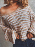 Loose Striped V-Neck Long Sleeve Sweater Shopvhs.com