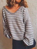 Loose Striped V-Neck Long Sleeve Sweater Shopvhs.com