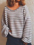 Loose Striped V-Neck Long Sleeve Sweater