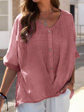 Loose V-Neck Buttoned Short Sleeves Blouses Shopvhs.com