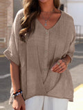 Loose V-Neck Buttoned Short Sleeves Blouses Shopvhs.com