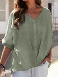 Loose V-Neck Buttoned Short Sleeves Blouses Shopvhs.com