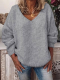 Loose V-Neck Drop-Shoulder Long Sleeve Sweater Shopvhs.com