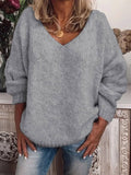 Loose V-Neck Drop-Shoulder Long Sleeve Sweater Shopvhs.com