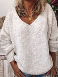 Loose V-Neck Drop-Shoulder Long Sleeve Sweater Shopvhs.com