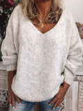 Loose V-Neck Drop-Shoulder Long Sleeve Sweater