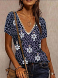 Loose V-neck Leopard PrintT-shirt Shopvhs.com