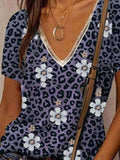 Loose V-neck Leopard PrintT-shirt Shopvhs.com