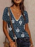 Loose V-neck Leopard PrintT-shirt Shopvhs.com