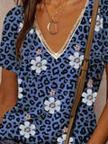 Loose V-neck Leopard PrintT-shirt Shopvhs.com