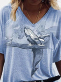 Loose V-neck Printed Short-sleeved T-shirt Shopvhs.com