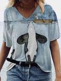 Loose V-neck Printed Short-sleeved T-shirt Shopvhs.com