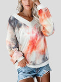 Loose Waffle Print V-Neck Long Sleeve T-Shirt Shopvhs.com