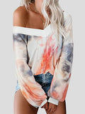 Loose Waffle Print V-Neck Long Sleeve T-Shirt Shopvhs.com