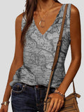 Map Print V-Neck Sleeveless Tank Top Shopvhs.com