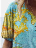 Map Printed V-neck Short-sleeved T-shirt Shopvhs.com
