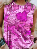 Map Printing Crew Neck Casual Tank Tops Shopvhs.com