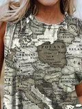 Map Printing Crew Neck Casual Tank Tops Shopvhs.com