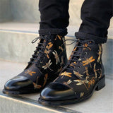 Men'S Vintage Flower Stitched Low Heel Martin Boots Shopvhs.com