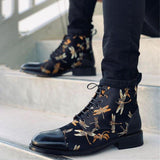 Men'S Vintage Flower Stitched Low Heel Martin Boots Shopvhs.com