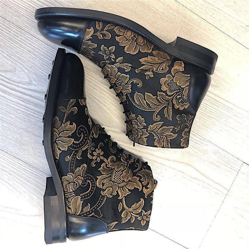 Men'S Vintage Flower Stitched Low Heel Martin Boots Shopvhs.com