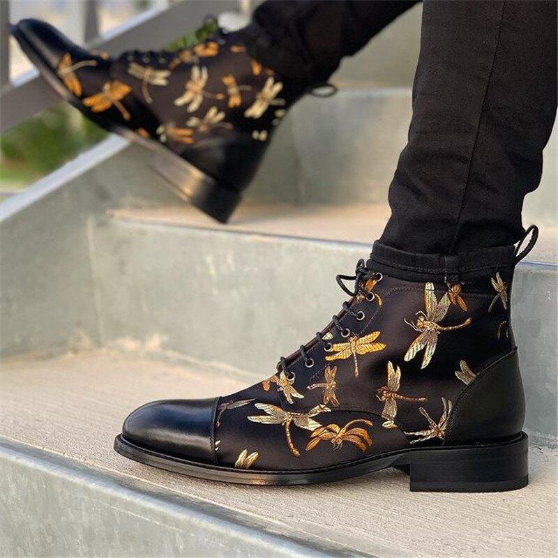 Men'S Vintage Flower Stitched Low Heel Martin Boots Shopvhs.com