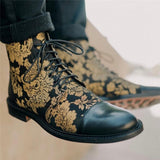 Men'S Vintage Flower Stitched Low Heel Martin Boots Shopvhs.com