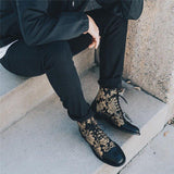 Men'S Vintage Flower Stitched Low Heel Martin Boots Shopvhs.com