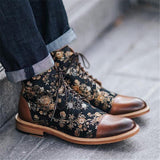 Men'S Vintage Flower Stitched Low Heel Martin Boots Shopvhs.com