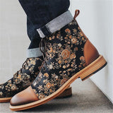 Men'S Vintage Flower Stitched Low Heel Martin Boots Shopvhs.com