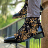 Men'S Vintage Flower Stitched Low Heel Martin Boots Shopvhs.com