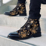 Men'S Vintage Flower Stitched Low Heel Martin Boots Shopvhs.com