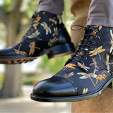 Men'S Vintage Flower Stitched Low Heel Martin Boots