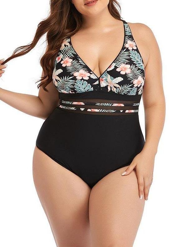 Mesh Waist Gathered Open Back Printed Swimsuit Shopvhs.com