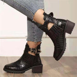 Mid-Heel Round Toe Buckle Boots Shopvhs.com
