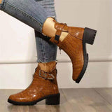 Mid-Heel Round Toe Buckle Boots Shopvhs.com