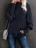 Mid-Neck Solid Long Sleeve Knitted Sweater Shopvhs.com