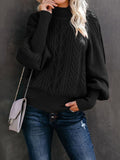 Mid-Neck Solid Long Sleeve Knitted Sweater Shopvhs.com