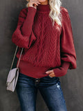 Mid-Neck Solid Long Sleeve Knitted Sweater