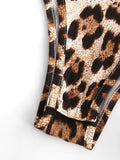 Mock Neck Leopard Snap Crotch Long Sleeve Bodysuit Shopvhs.com