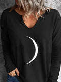 Moon Print V-Neck Long Sleeve T-Shirt Shopvhs.com