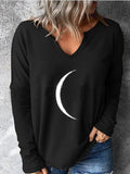 Moon Print V-Neck Long Sleeve T-Shirt Shopvhs.com