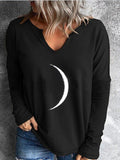 Moon Print V-Neck Long Sleeve T-Shirt Shopvhs.com