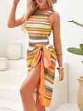 Multicolor Striped Belted Two Piece Set Swimsuit Shopvhs.com