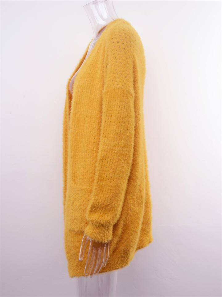 Open Front Knitted Solid Color Sweater Coat With Pockets Shopvhs.com