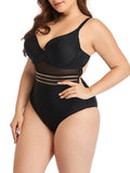 Oversized Mesh Hollow Plain One-piece Swimsuit Shopvhs.com