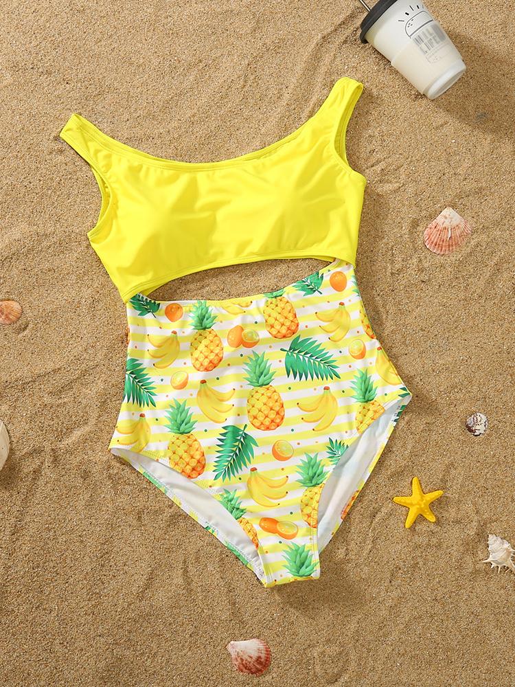 Pineapple Print Hollow Out One Piece Swimsuit Shopvhs.com
